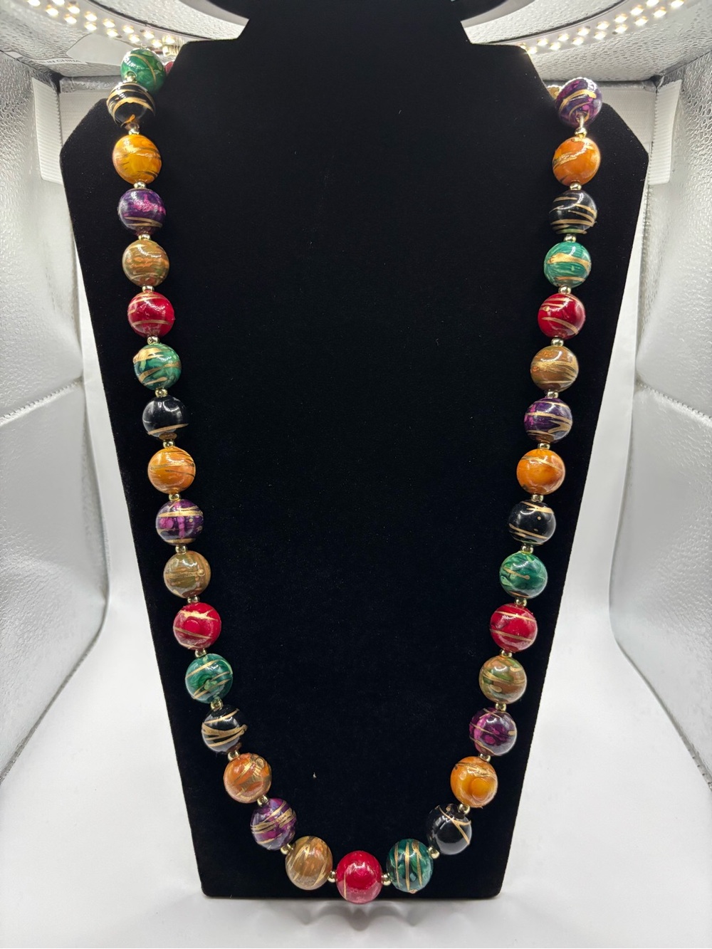 Colorful Swirl Wood Bead Statement Necklace - Women Jewelry 28in